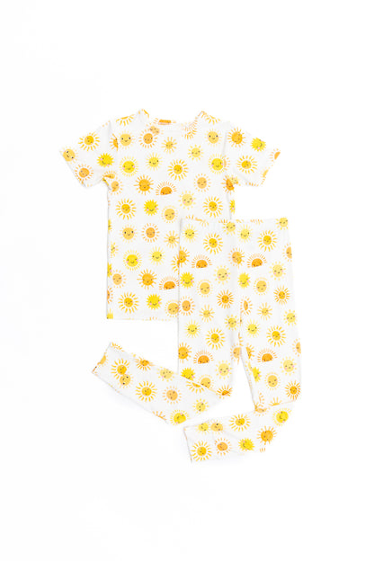 Sunshine Bamboo Toddler and kids 2 piece pajama set. summer short sleeve pjs for kids.