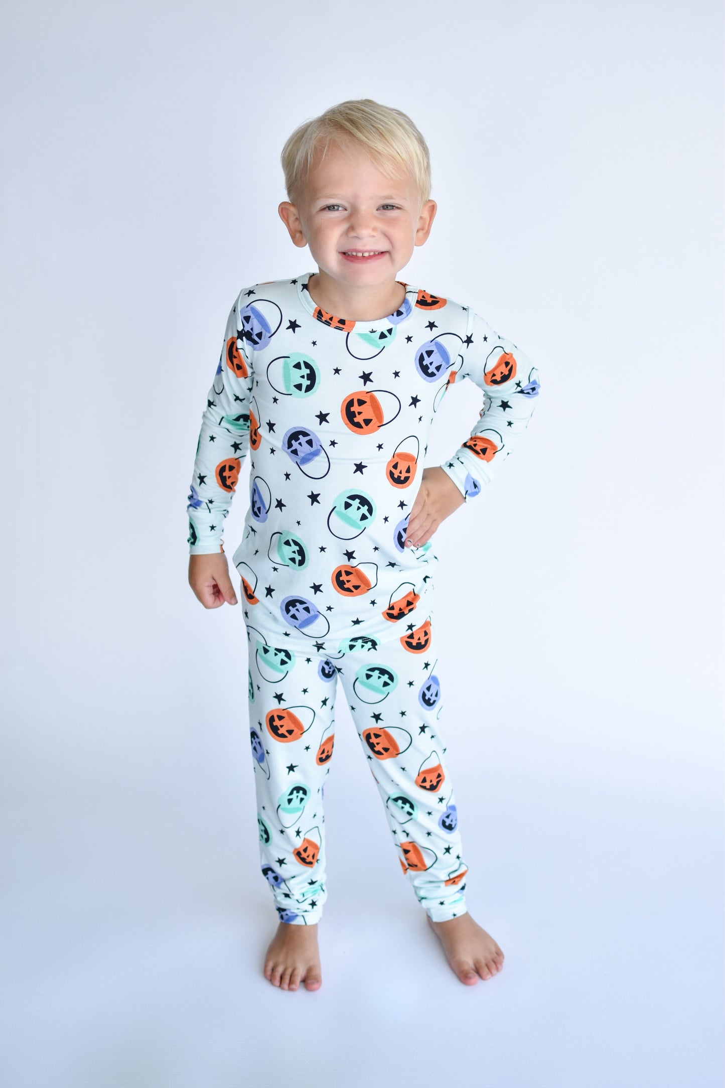 Kids Halloween Bamboo PJs for Boys, Pumpkin Bucket