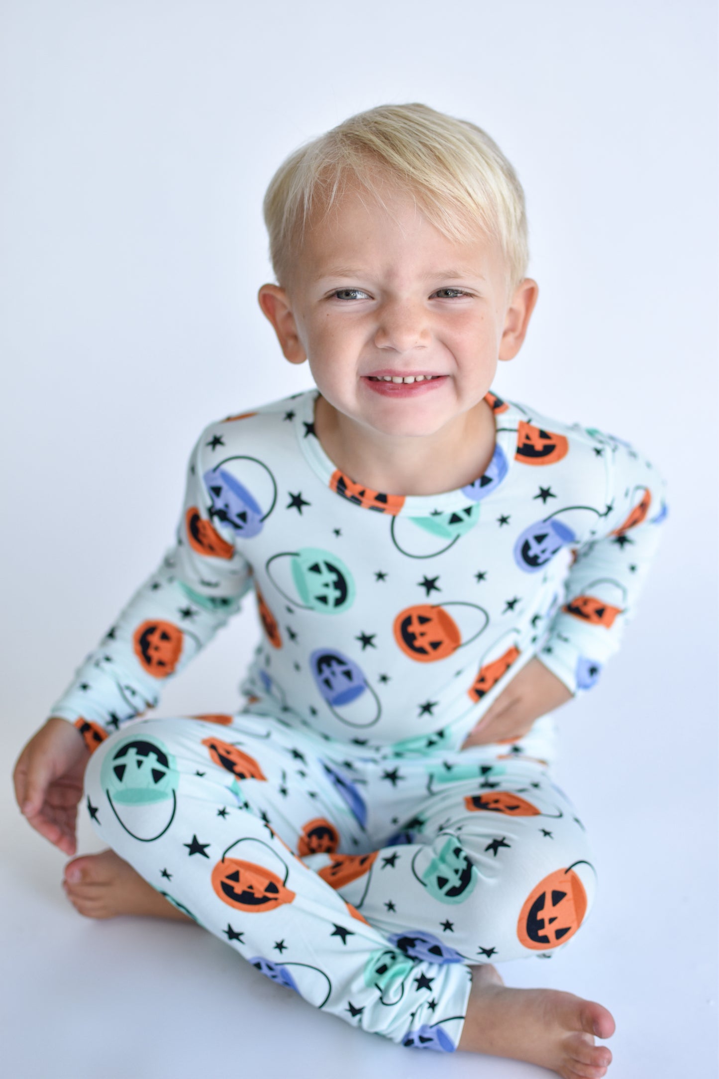 Kids Halloween Bamboo PJs for Boys, Pumpkin Bucket